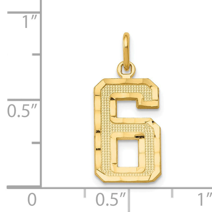 14K Yellow Gold Polished Diamond Cut Finish Medium Size Number 6 Charm Pendant