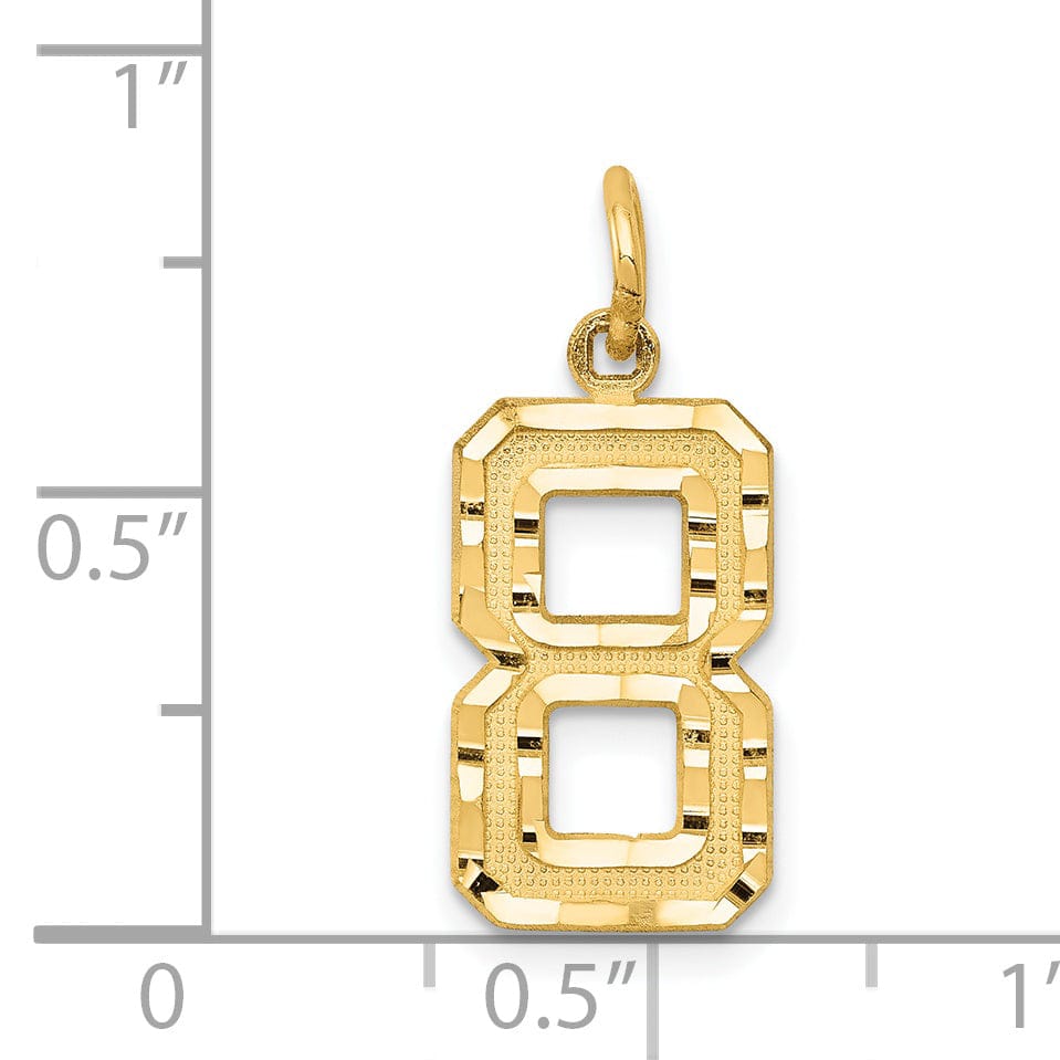 14K Yellow Gold Polished Diamond Cut Finish Medium Size Number 8 Charm Pendant
