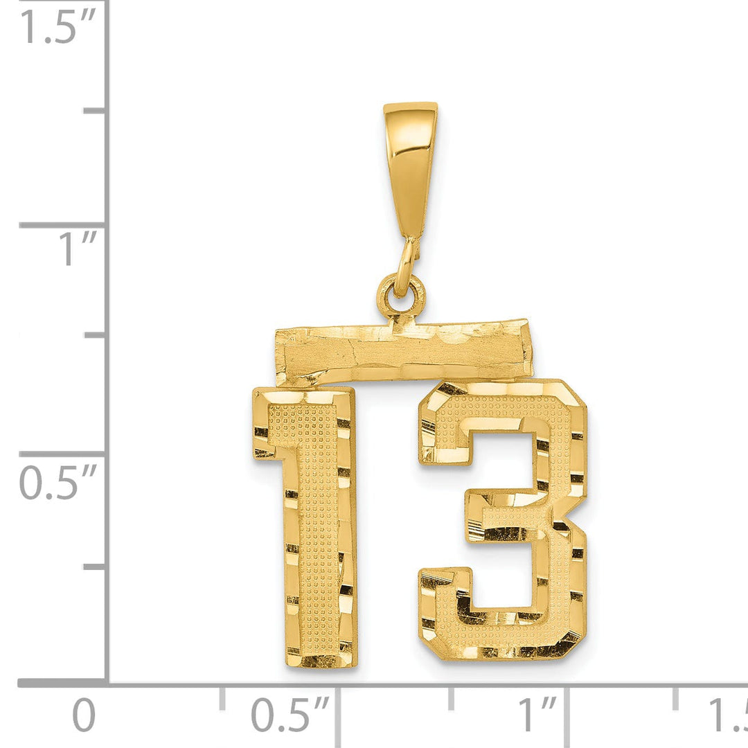 14K Yellow Gold Polished Diamond Cut Finish Medium Size Number 13 Charm Pendant