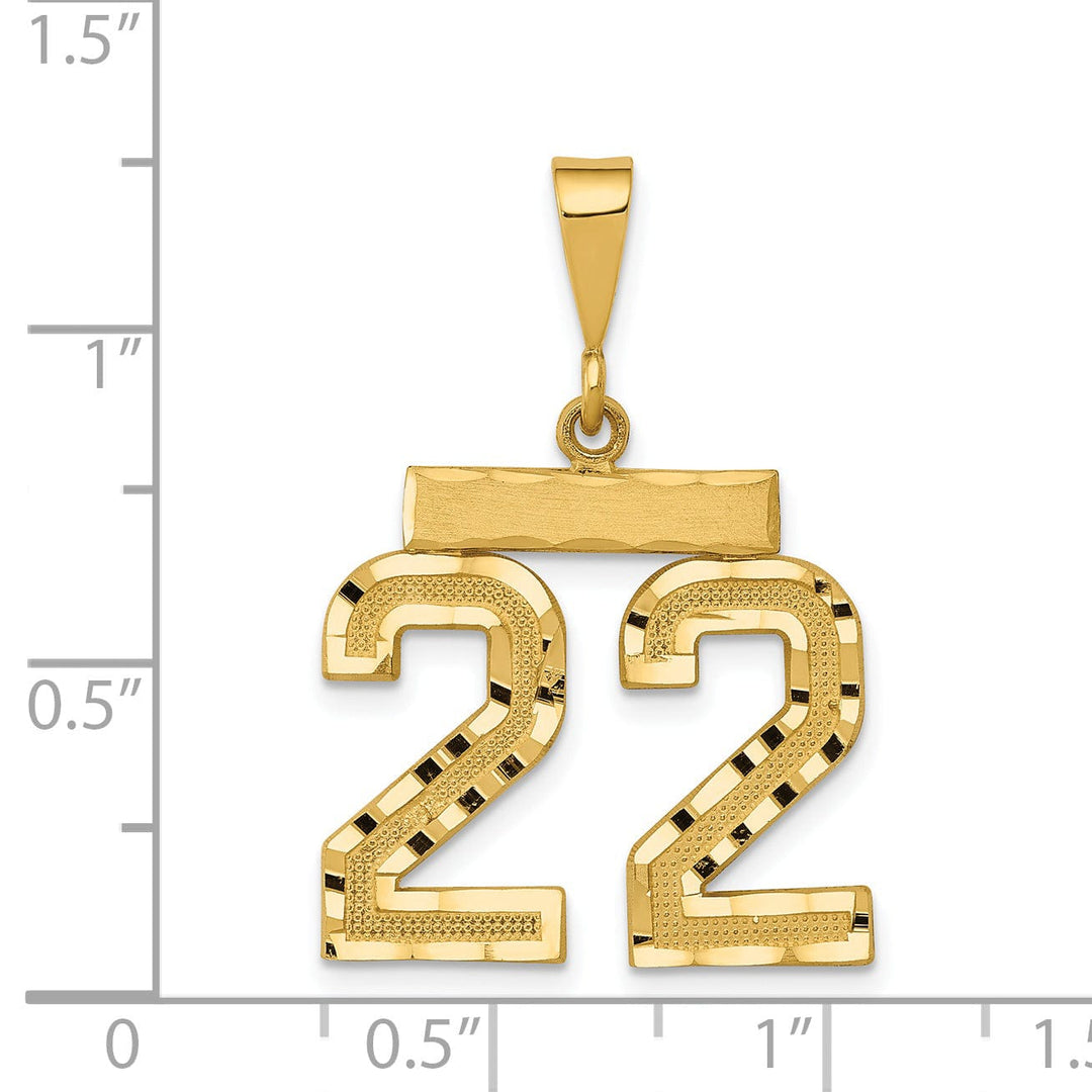 14K Yellow Gold Polished Diamond Cut Finish Medium Size Number 22 Charm Pendant