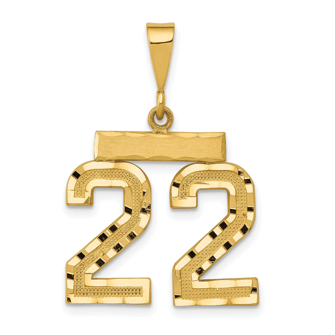 14K Yellow Gold Polished Diamond Cut Finish Medium Size Number 22 Charm Pendant