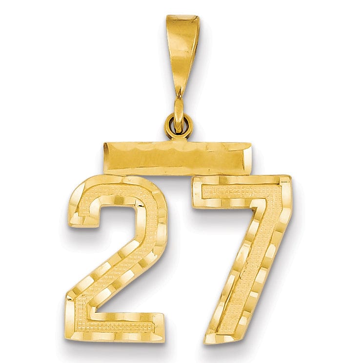 14K Yellow Gold Polished Diamond Cut Finish Medium Size Number 27 Charm Pendant