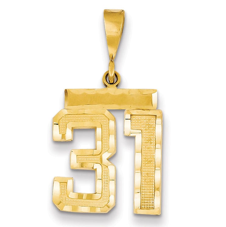 14K Yellow Gold Polished Diamond Cut Finish Medium Size Number 31 Charm Pendant