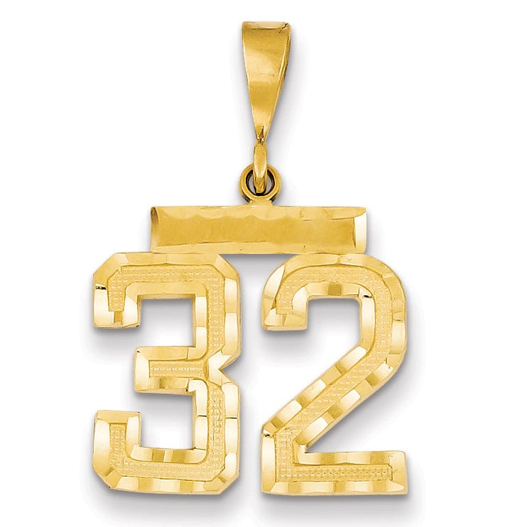 14K Yellow Gold Polished Diamond Cut Finish Medium Size Number 32 Charm Pendant