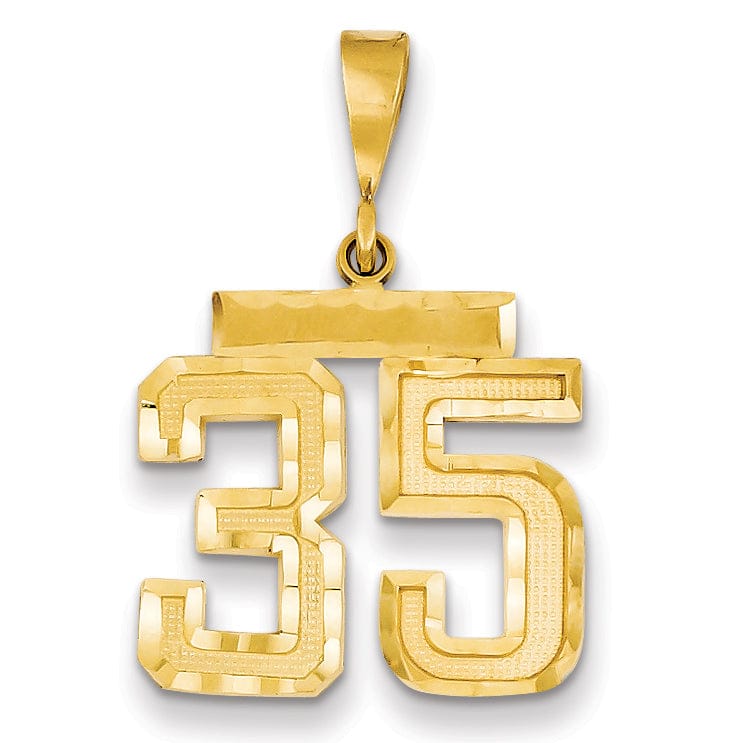 14K Yellow Gold Polished Diamond Cut Finish Medium Size Number 35 Charm Pendant
