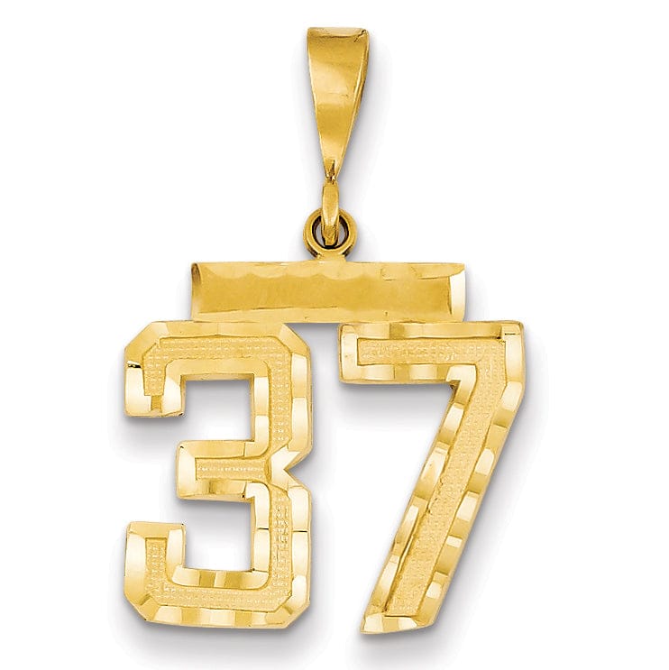 14K Yellow Gold Polished Diamond Cut Finish Medium Size Number 37 Charm Pendant