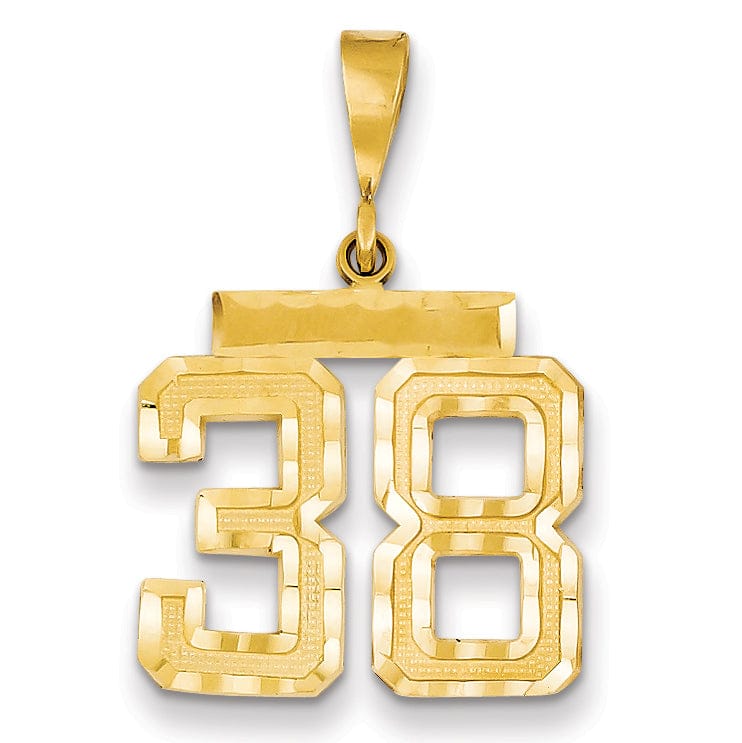14K Yellow Gold Polished Diamond Cut Finish Medium Size Number 38 Charm Pendant