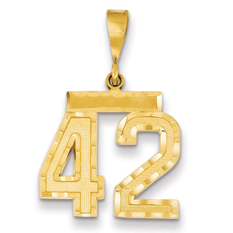 14K Yellow Gold Polished Diamond Cut Finish Medium Size Number 42 Charm Pendant