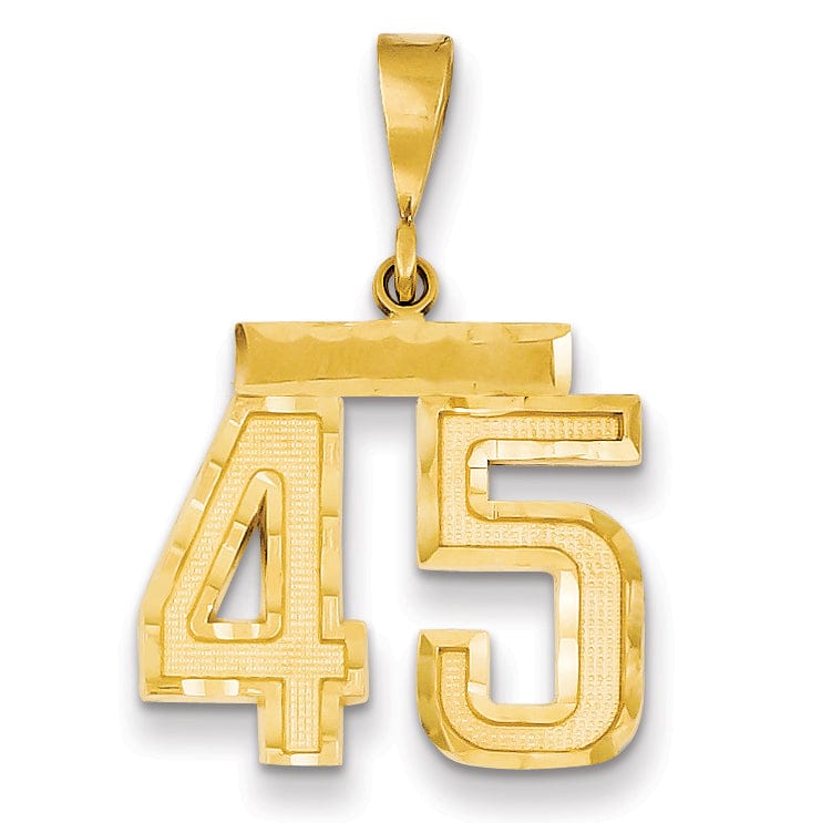 14K Yellow Gold Polished Diamond Cut Finish Medium Size Number 45 Charm Pendant