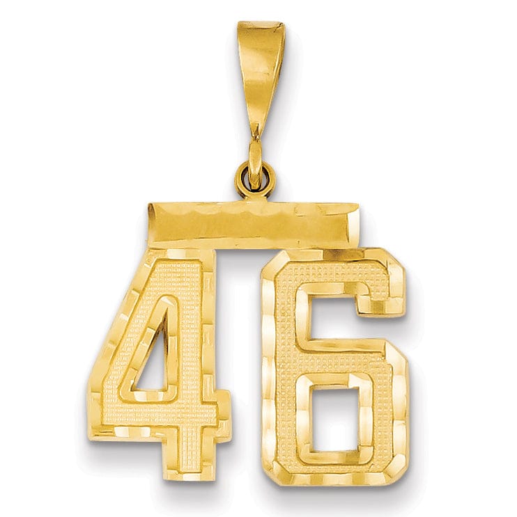 14K Yellow Gold Polished Diamond Cut Finish Medium Size Number 46 Charm Pendant