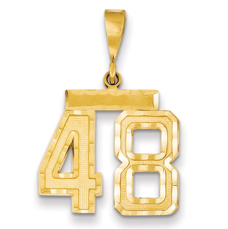 14K Yellow Gold Polished Diamond Cut Finish Medium Size Number 48 Charm Pendant