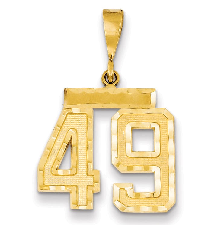 14K Yellow Gold Polished Diamond Cut Finish Medium Size Number 49 Charm Pendant
