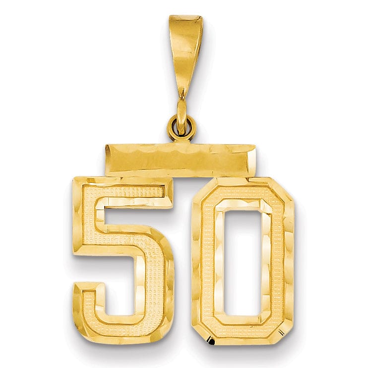 14K Yellow Gold Polished Diamond Cut Finish Medium Size Number 50 Charm Pendant