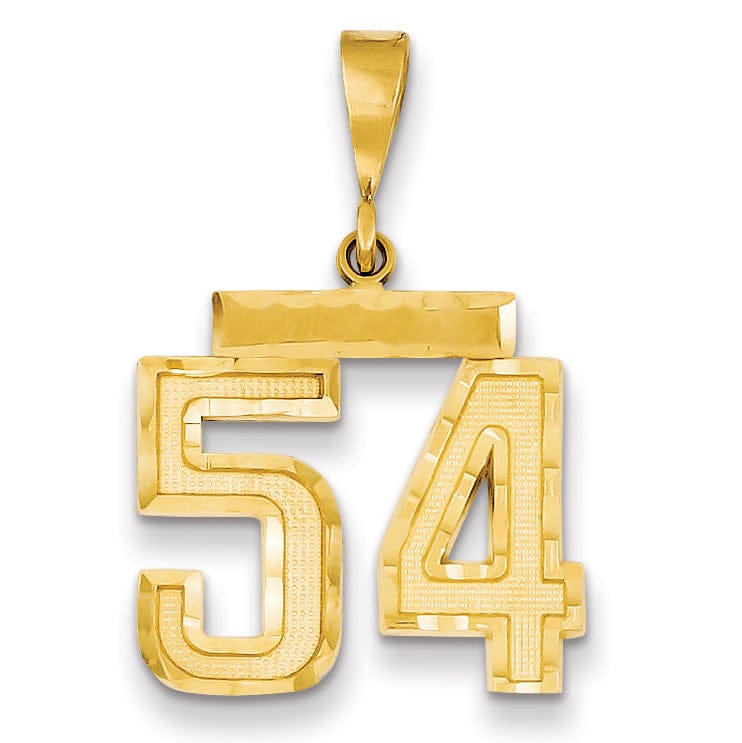 14K Yellow Gold Polished Diamond Cut Finish Medium Size Number 54 Charm Pendant