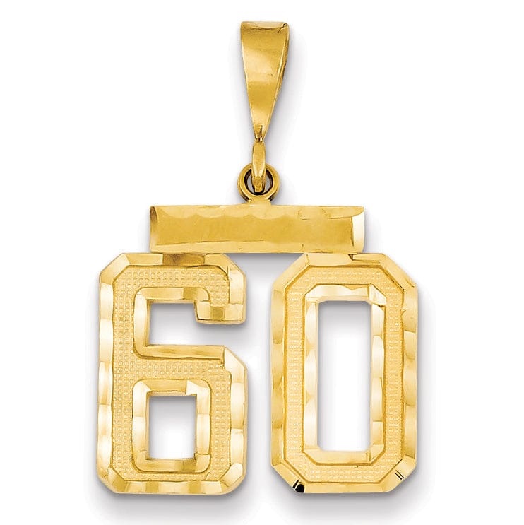 14K Yellow Gold Polished Diamond Cut Finish Medium Size Number 60 Charm Pendant
