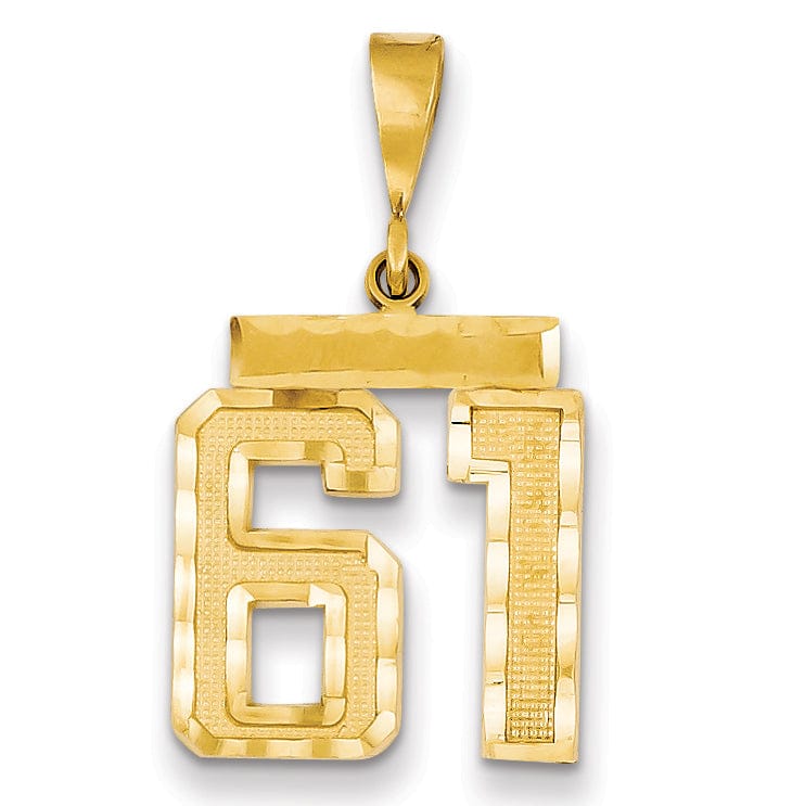 14K Yellow Gold Polished Diamond Cut Finish Medium Size Number 61 Charm Pendant
