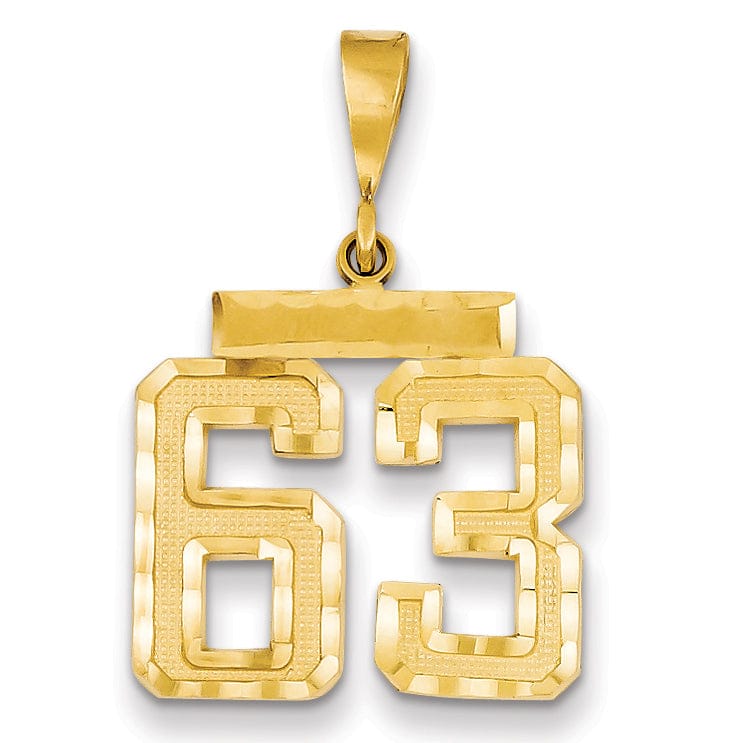 14K Yellow Gold Polished Diamond Cut Finish Medium Size Number 63 Charm Pendant