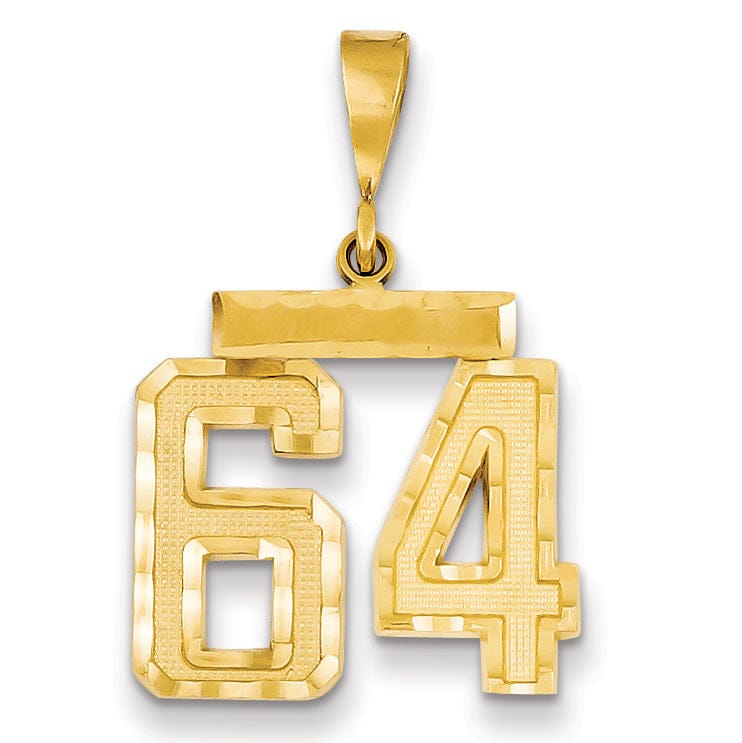 14K Yellow Gold Polished Diamond Cut Finish Medium Size Number 64 Charm Pendant