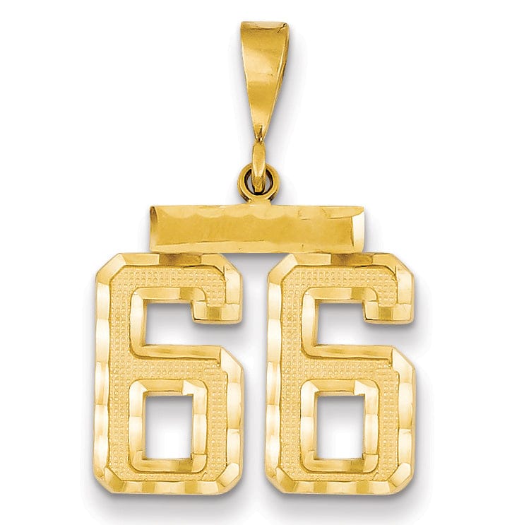14K Yellow Gold Polished Diamond Cut Finish Medium Size Number 66 Charm Pendant