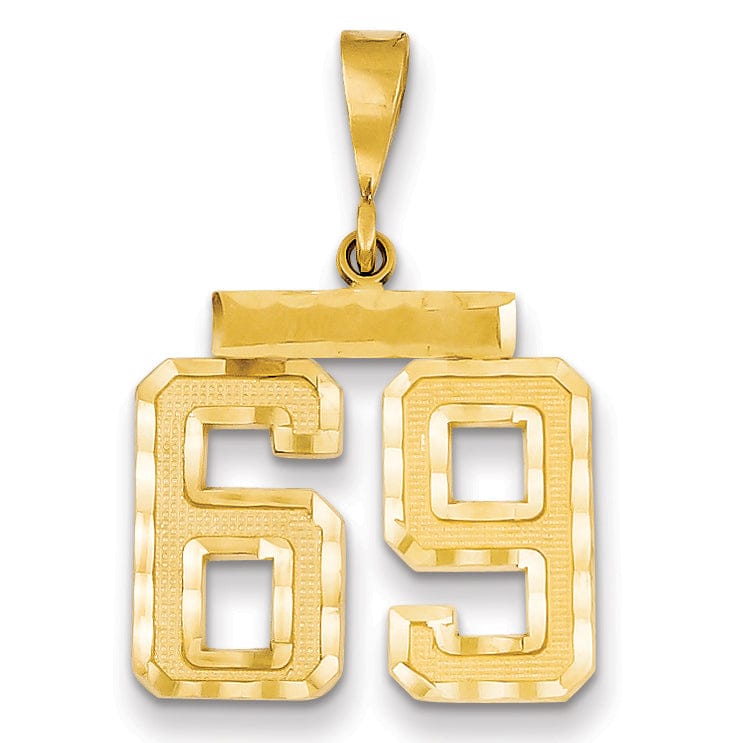 14K Yellow Gold Polished Diamond Cut Finish Medium Size Number 69 Charm Pendant
