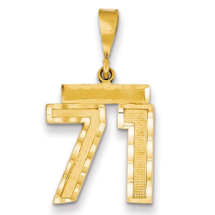 14K Yellow Gold Polished Diamond Cut Finish Medium Size Number 71 Charm Pendant