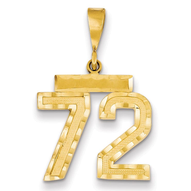 14K Yellow Gold Polished Diamond Cut Finish Medium Size Number 72 Charm Pendant