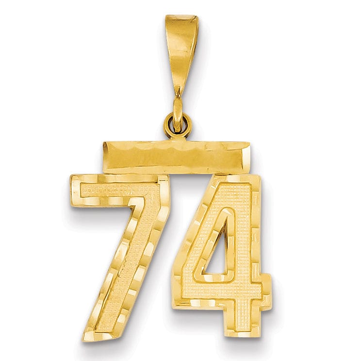 14K Yellow Gold Polished Diamond Cut Finish Medium Size Number 74 Charm Pendant