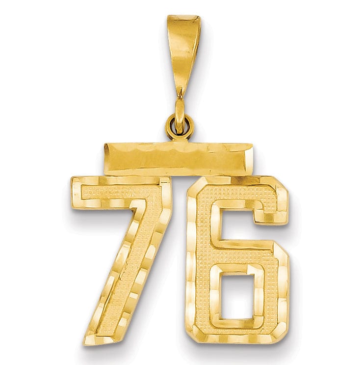 14K Yellow Gold Polished Diamond Cut Finish Medium Size Number 76 Charm Pendant