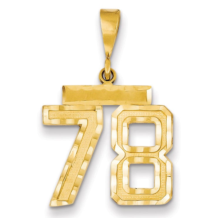 14K Yellow Gold Polished Diamond Cut Finish Medium Size Number 78 Charm Pendant