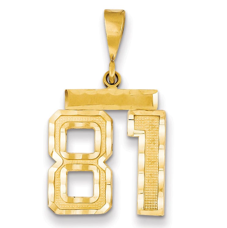 14K Yellow Gold Polished Diamond Cut Finish Medium Size Number 81 Charm Pendant