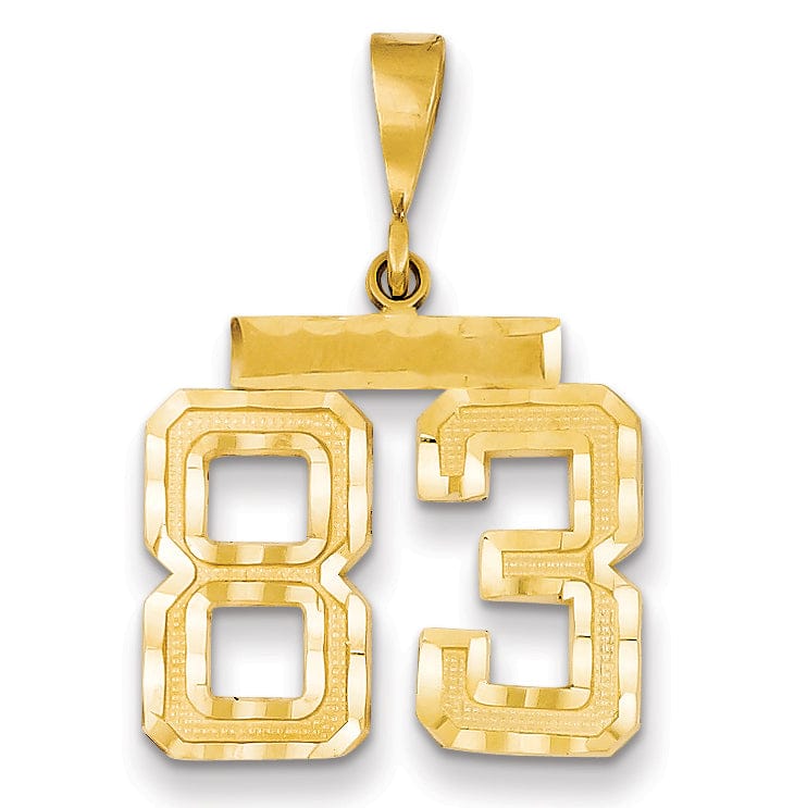 14K Yellow Gold Polished Diamond Cut Finish Medium Size Number 83 Charm Pendant