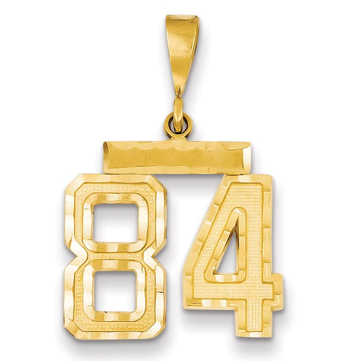 14K Yellow Gold Polished Diamond Cut Finish Medium Size Number 84 Charm Pendant