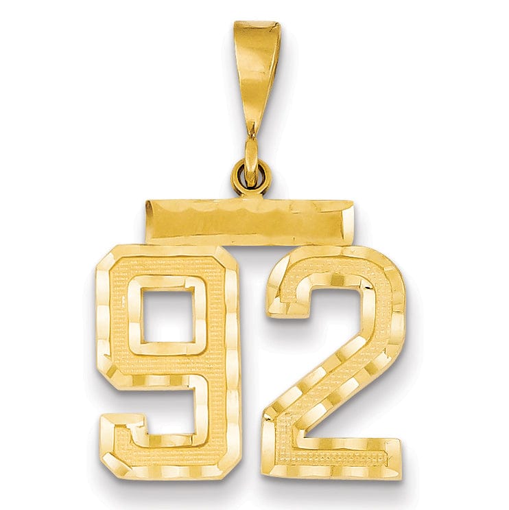 14K Yellow Gold Polished Diamond Cut Finish Medium Size Number 92 Charm Pendant