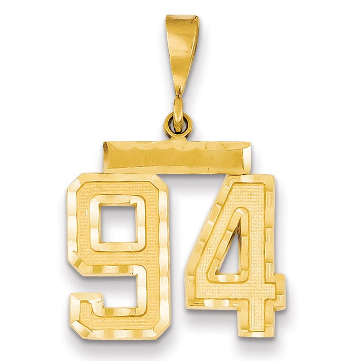 14K Yellow Gold Polished Diamond Cut Finish Medium Size Number 94 Charm Pendant