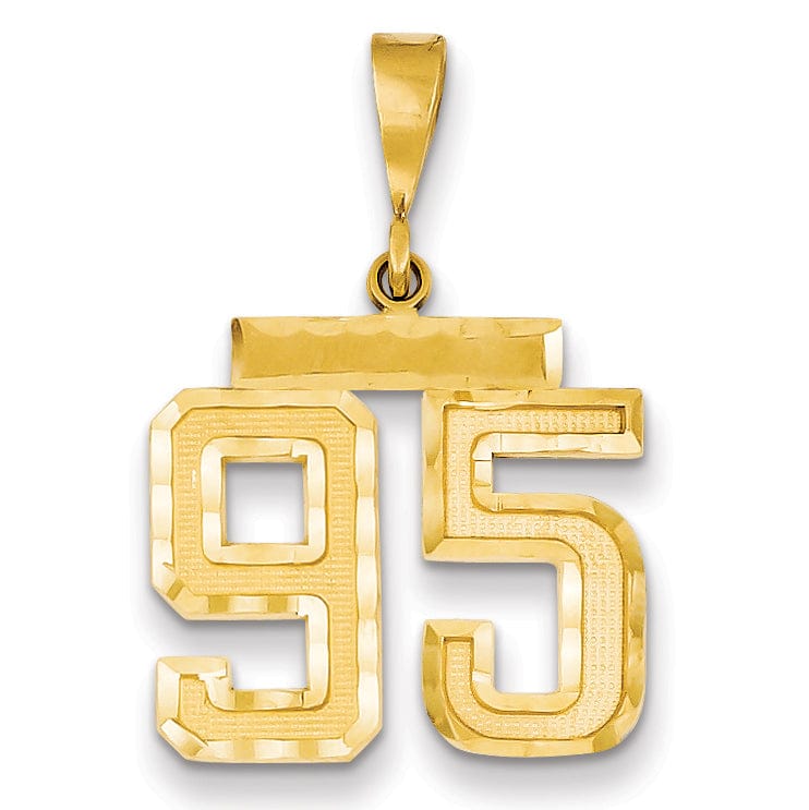 14K Yellow Gold Polished Diamond Cut Finish Medium Size Number 95 Charm Pendant