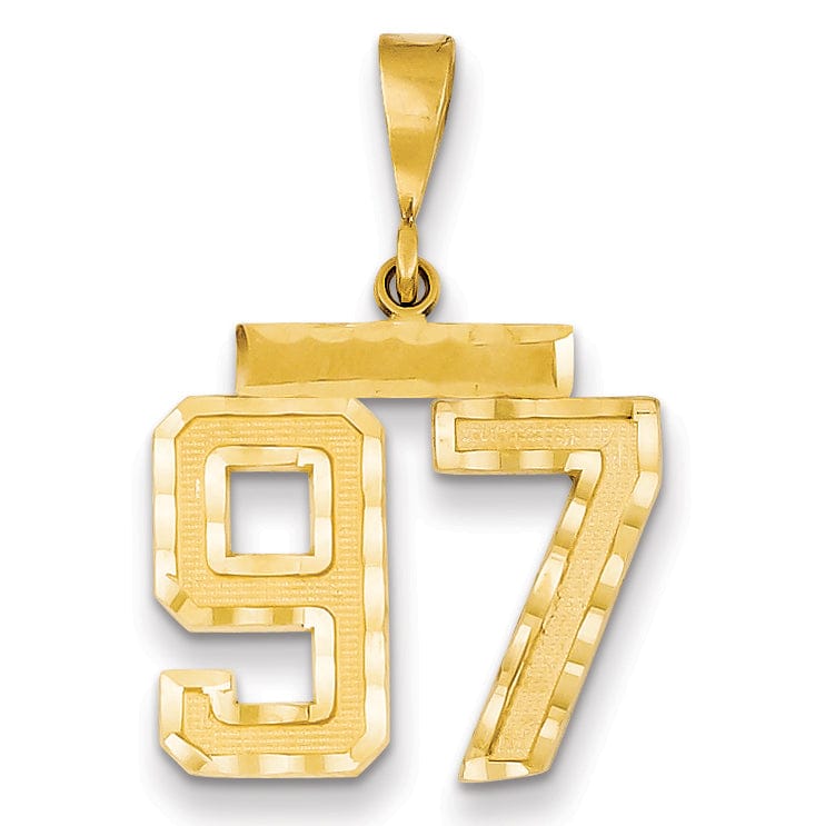 14K Yellow Gold Polished Diamond Cut Finish Medium Size Number 97 Charm Pendant
