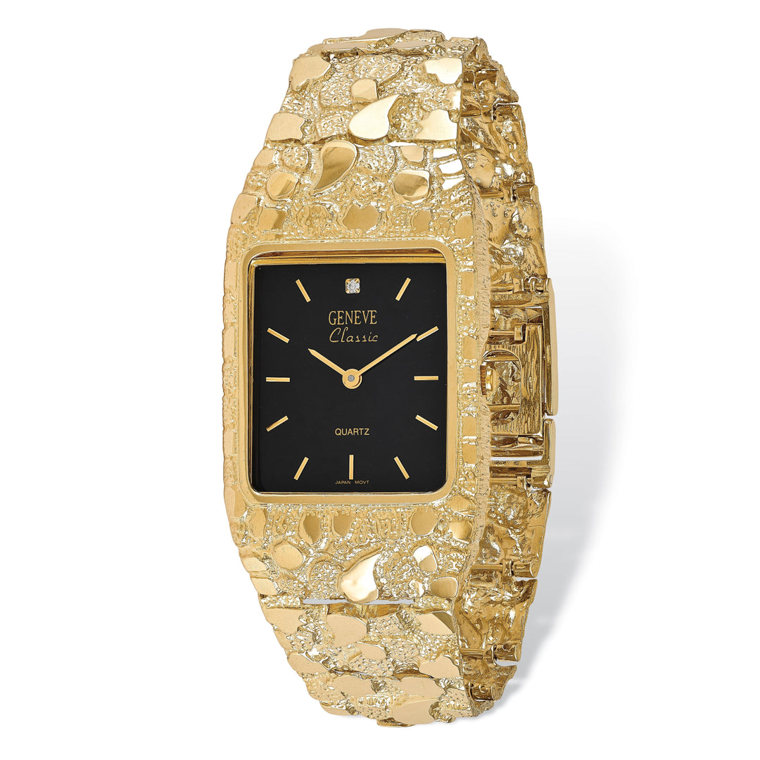 14k Yellow Gold Mens Squared Nugget Watch