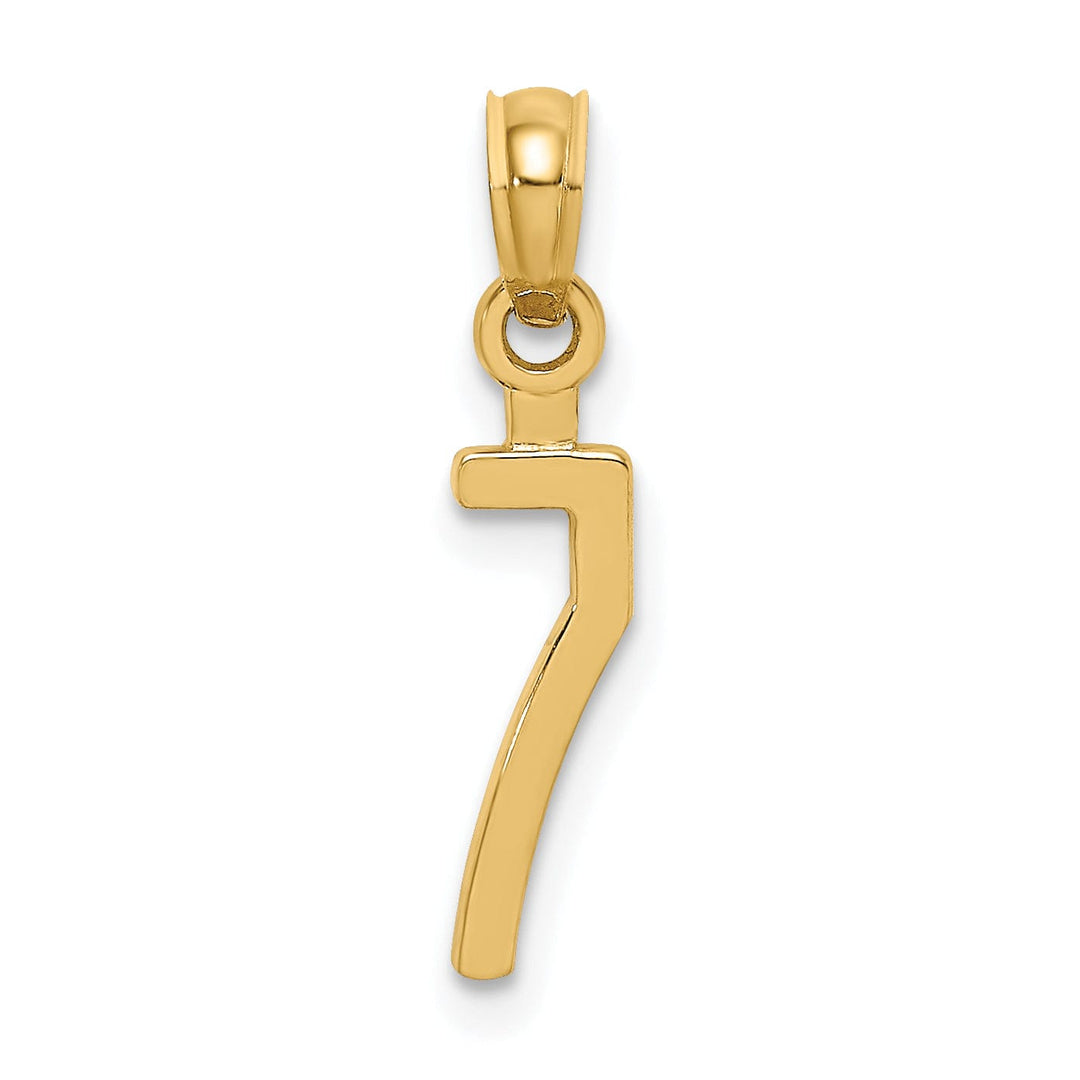 14K Yellow Gold Polished Finished Block Script Design Number 7 Charm Pendant