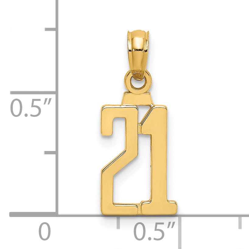 14K Yellow Gold Polished Finished Block Script Design Number 21 Charm Pendant
