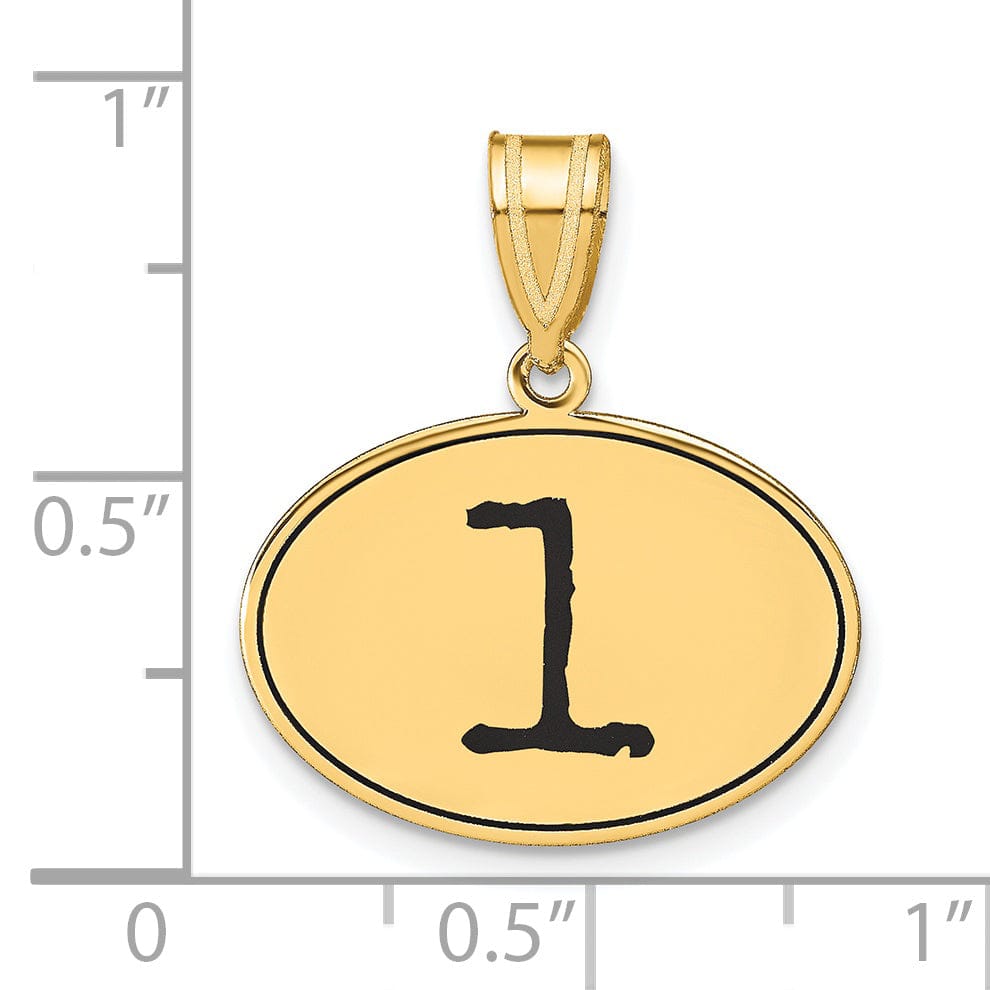 14k Yellow Gold Polished Finish with Black Epoxy Oval Shape Number 1 Charm Pendant