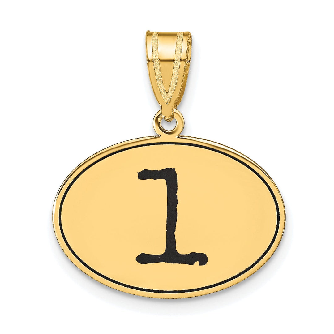 14k Yellow Gold Polished Finish with Black Epoxy Oval Shape Number 1 Charm Pendant