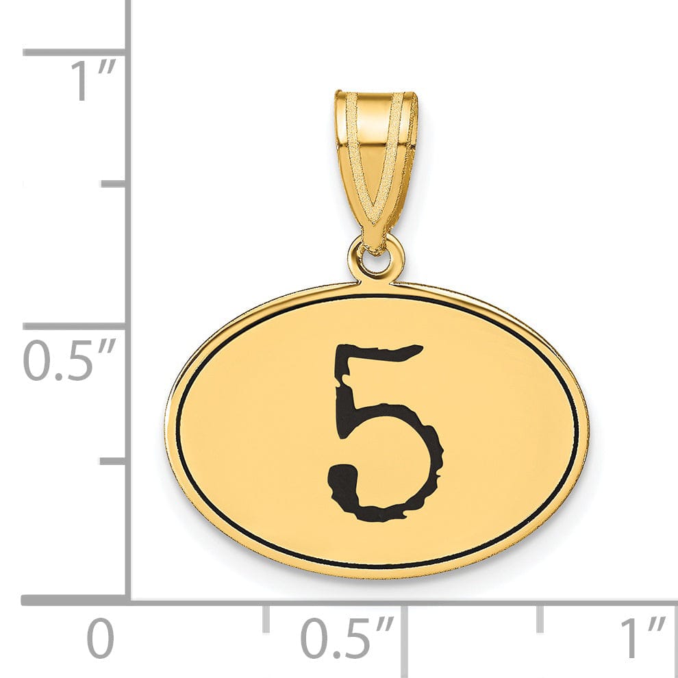 14k Yellow Gold Polished Finish with Black Epoxy Oval Shape Number 5 Charm Pendant