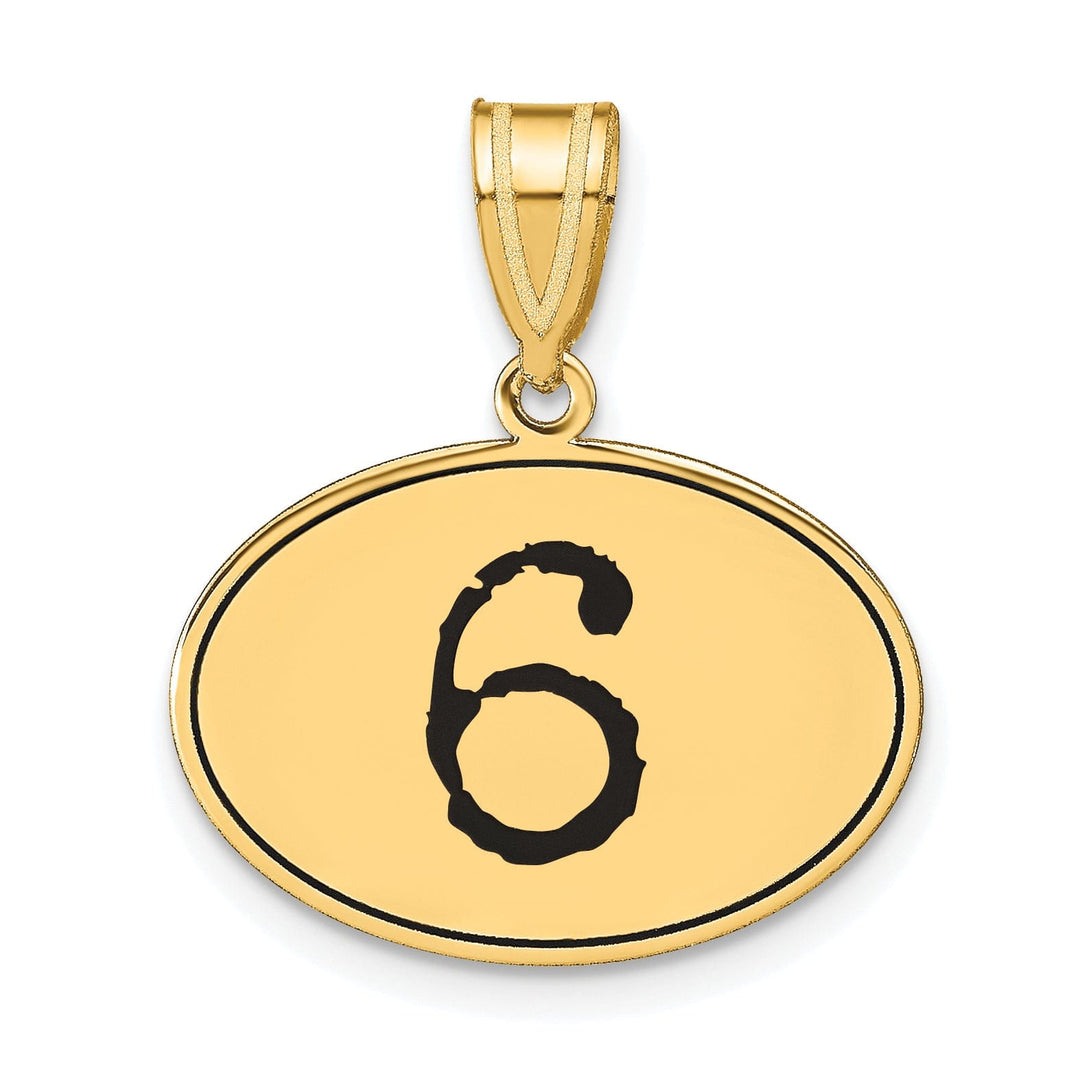 14k Yellow Gold Polished Finish with Black Epoxy Oval Shape Number 6 Charm Pendant