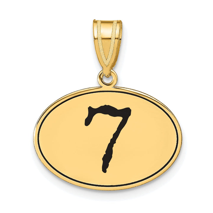 14k Yellow Gold Polished Finish with Black Epoxy Oval Shape Number 7 Charm Pendant