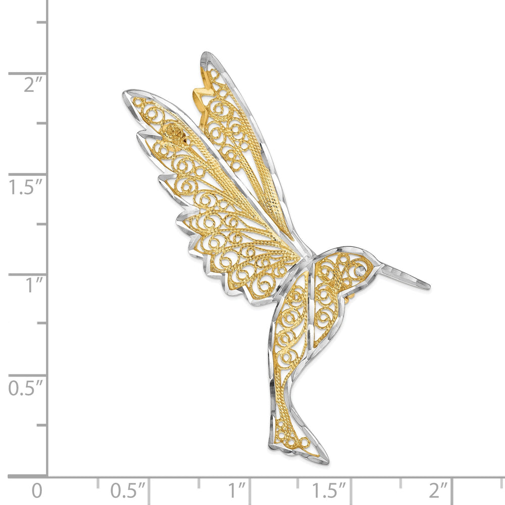 14k Two-tone Gold Filigree Hummingbird Pin