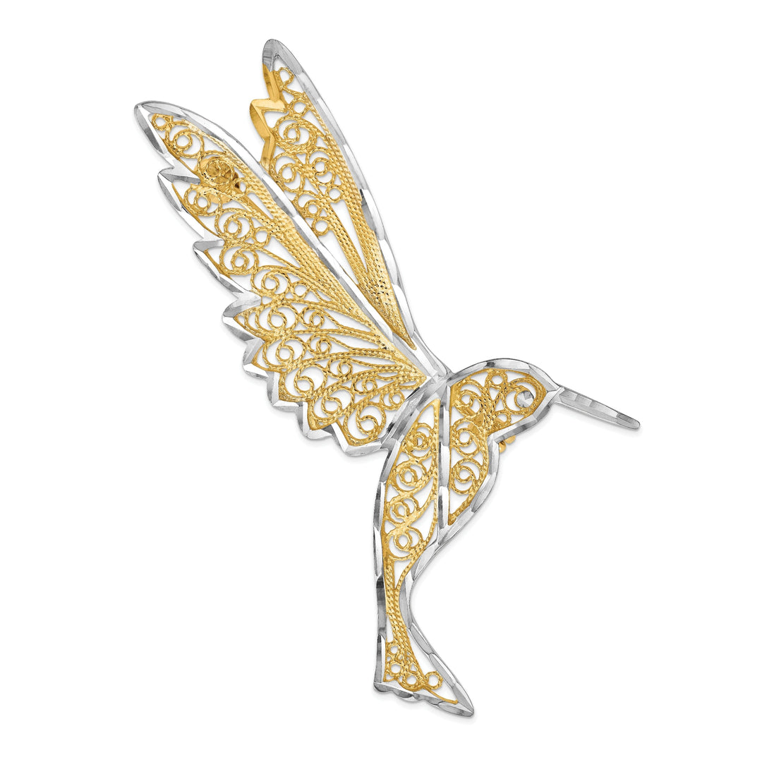 14k Two-tone Gold Filigree Hummingbird Pin