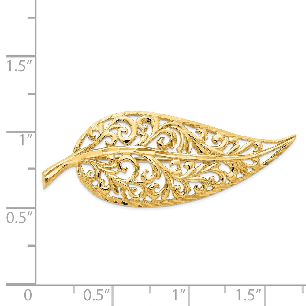 14k Yellow Gold Solid Polished Finish Women's Fancy Filigree Leaf Design Brooch