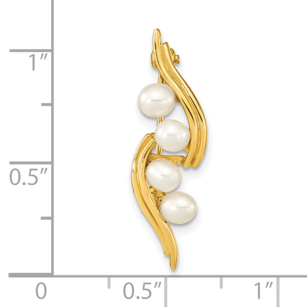 14K Yellow Gold Polished Finish Women's 4-5 mm Size White Freshwater Cultured Swirl Design Brooch Pin