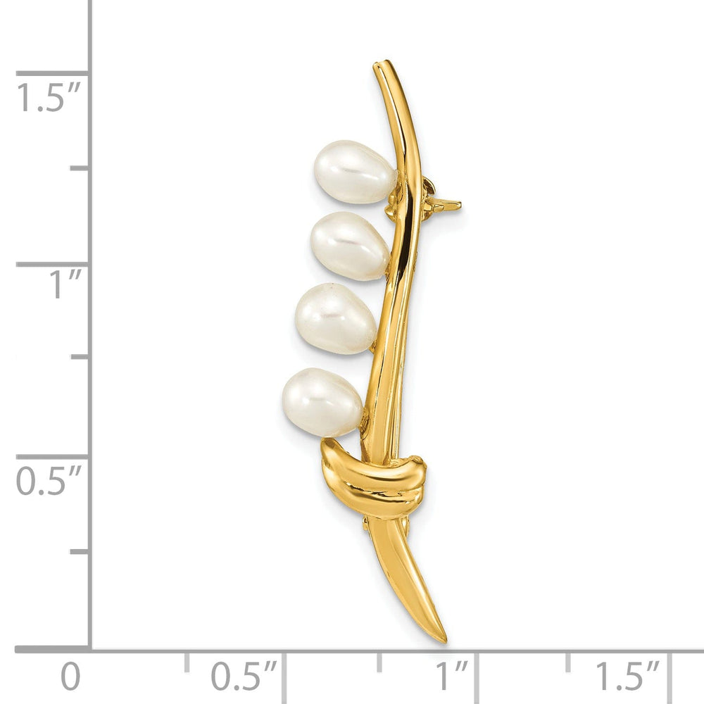 14K Yellow Gold Polished Finish Women's 4-5 mm Size White Freshwater Cultured Design Brooch Pin