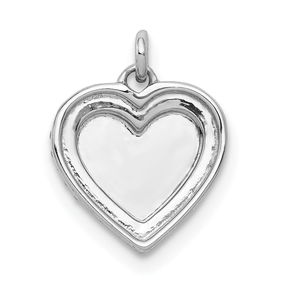 14k White Gold Polished Finish 1/10-CT Diamond Concaved Shape Fancy Heart Design Charm Pendant